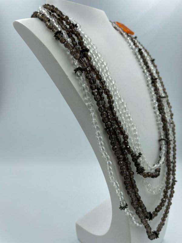 Collana multifilo con quarzo fume e cristallo di rocca