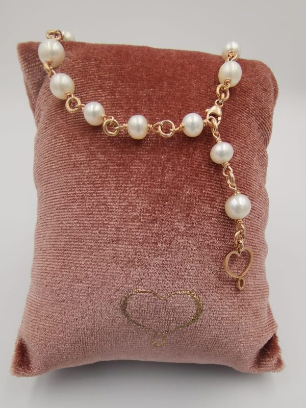 Bracciale in argento con finitura rosa e perle naturali