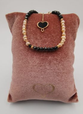 Bracciale in argento con finitura rosa e pietre naturali